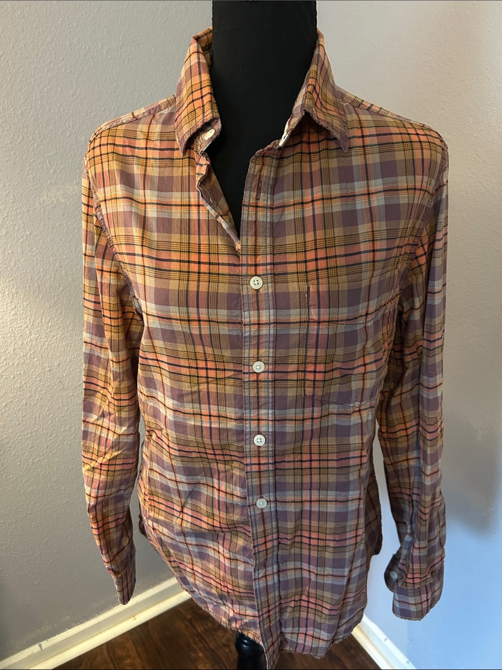 Mossimo Supply Co. Women Plaid Button Down Shirt Peach Brown Size Small